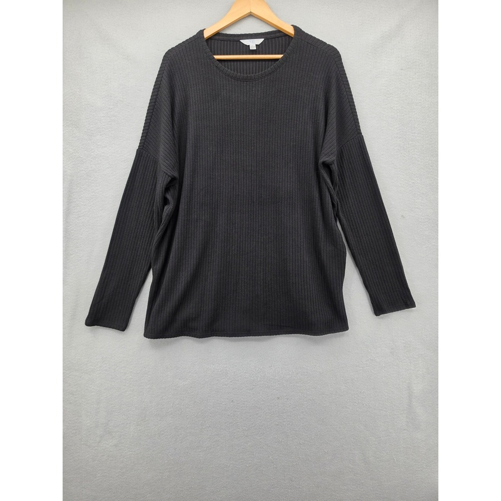 Time and Tru Womens Ribbed Knit Long Sleeve Top Black Size L 12-14 Crew Neck